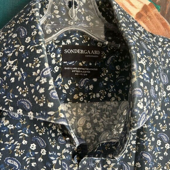 Men's Navy Floral Casual Button Down Shirt 43-17/34 - Picture 4 of 16